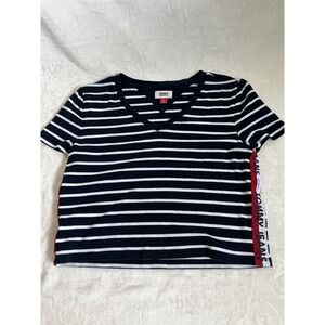 Tommy Jeans Stripped‎ Top Women's S M Navy w/ Red Verticle Strip